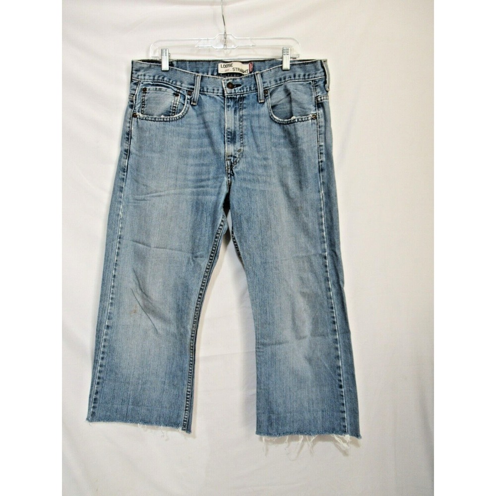 Levi's 569 Size 36 Loose Straight Medium Wash Jeans Raw Cropped Hem #22